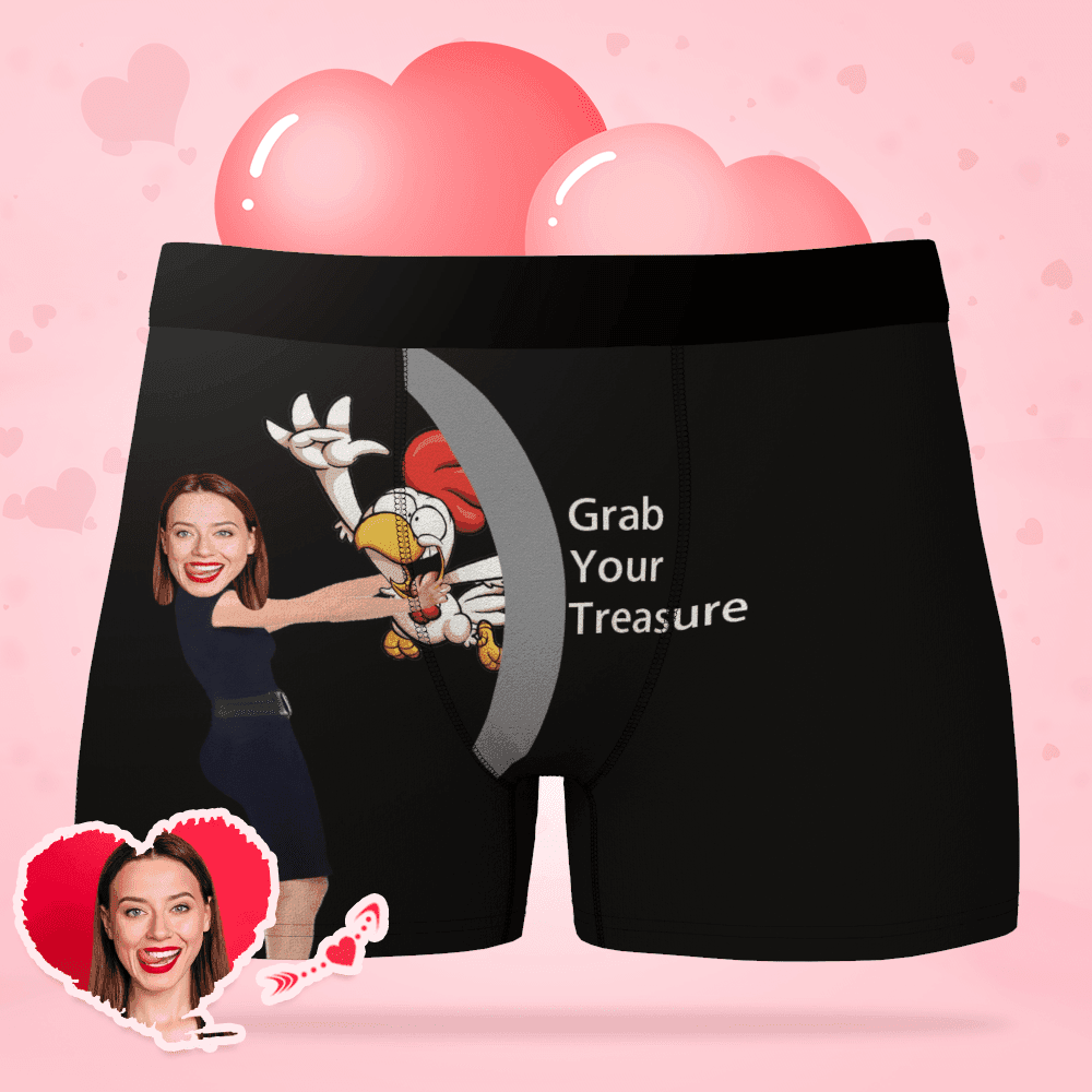 Custom Face Boxer Personalised Underwear Grab Your Treasure Catch the Cock