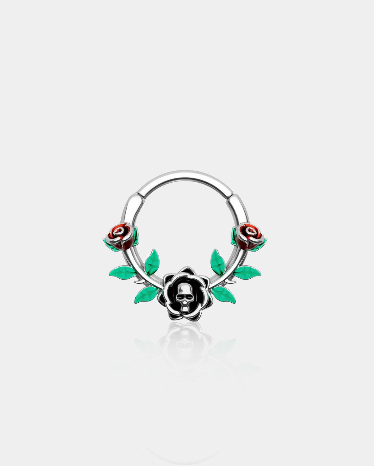 Skull Head Rose Segment Septum Ring - 10mm
