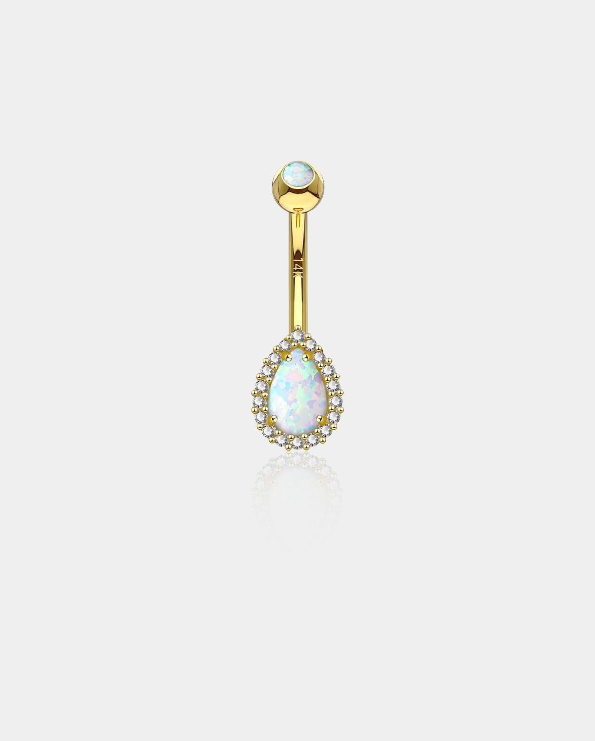 14K Gold Opal Teardrop Belly Ring
