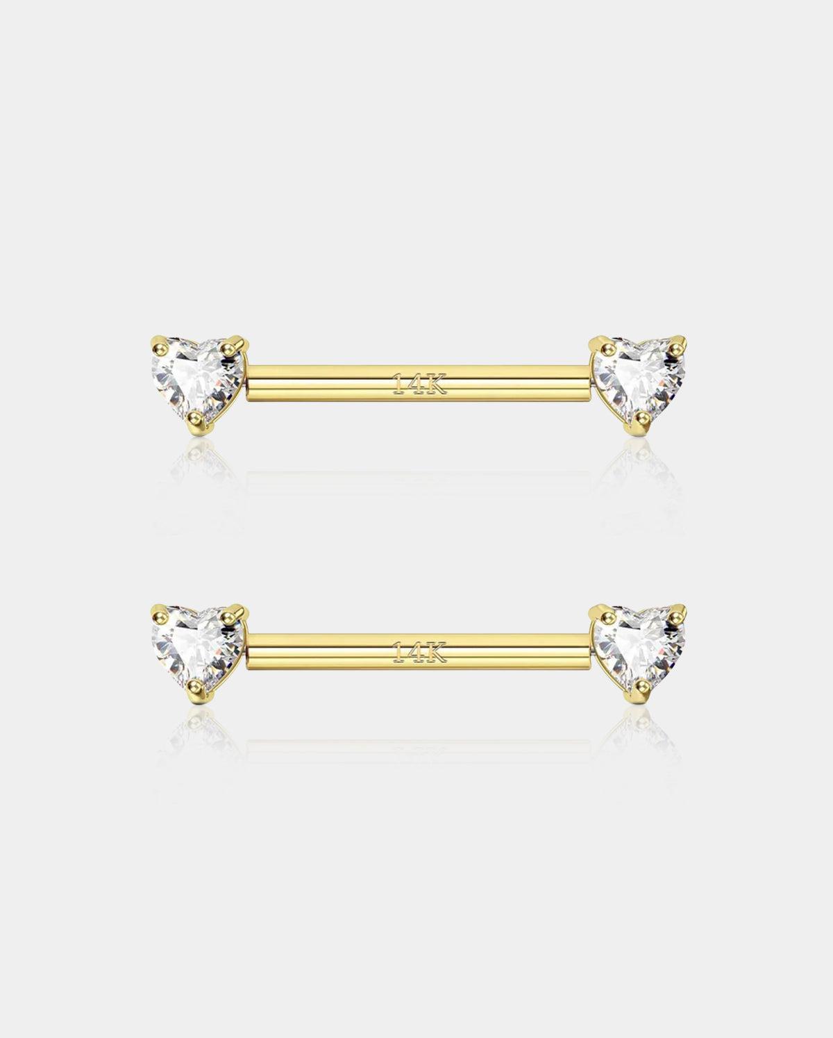 14K Gold Heart CZ Nipple Ring
