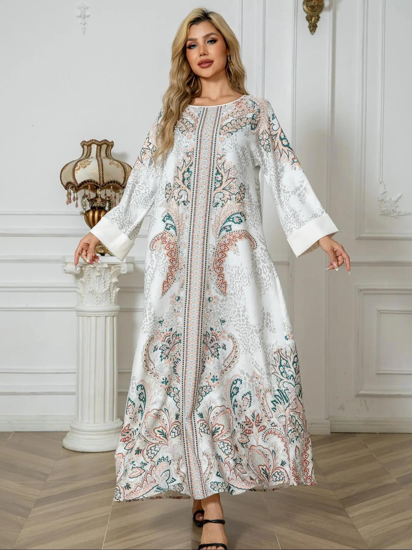 women's Floral Print Long Sleeve Dress, Elegant Round Neck Long Dress for Party Holiday Wedding Guest, Ladies Clothes for All Seasons