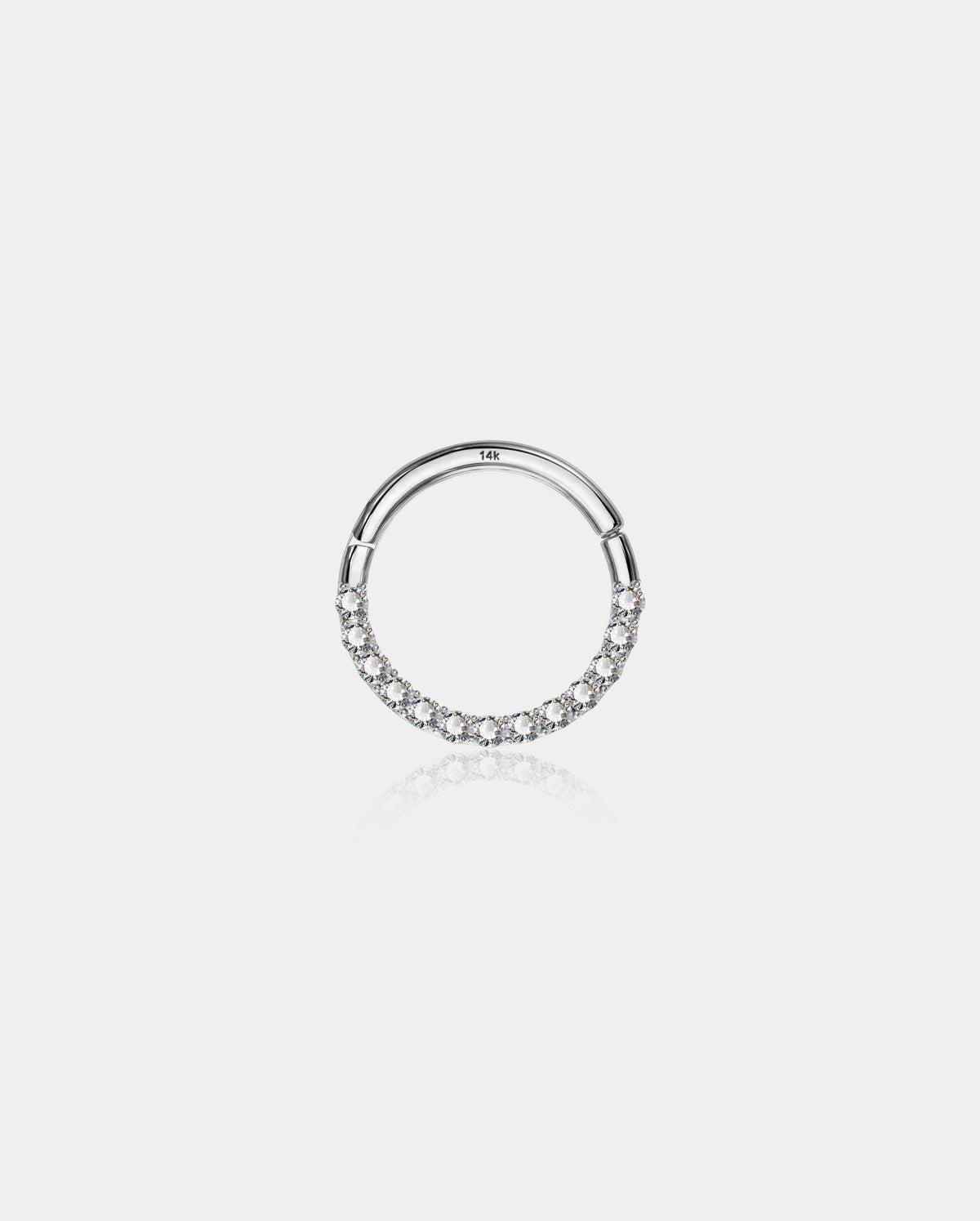 14K White Gold Clear CZ Segment Septum Ring - 8mm