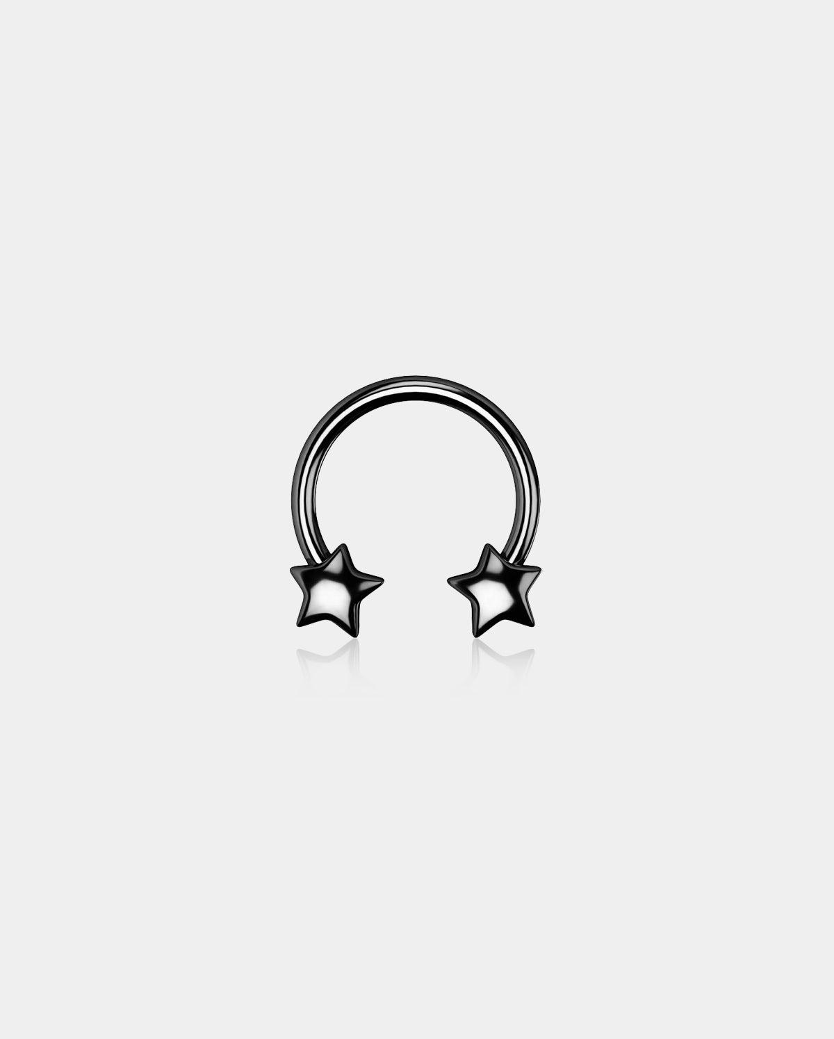 3D Star Horseshoe Septum Ring - Black / 10mm