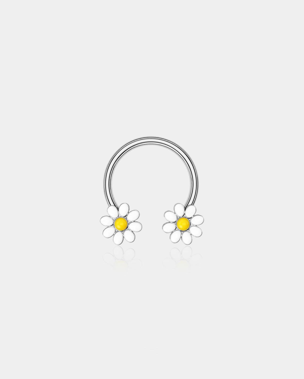 Daisy Flowers Horseshoe Septum Rings - Silver
