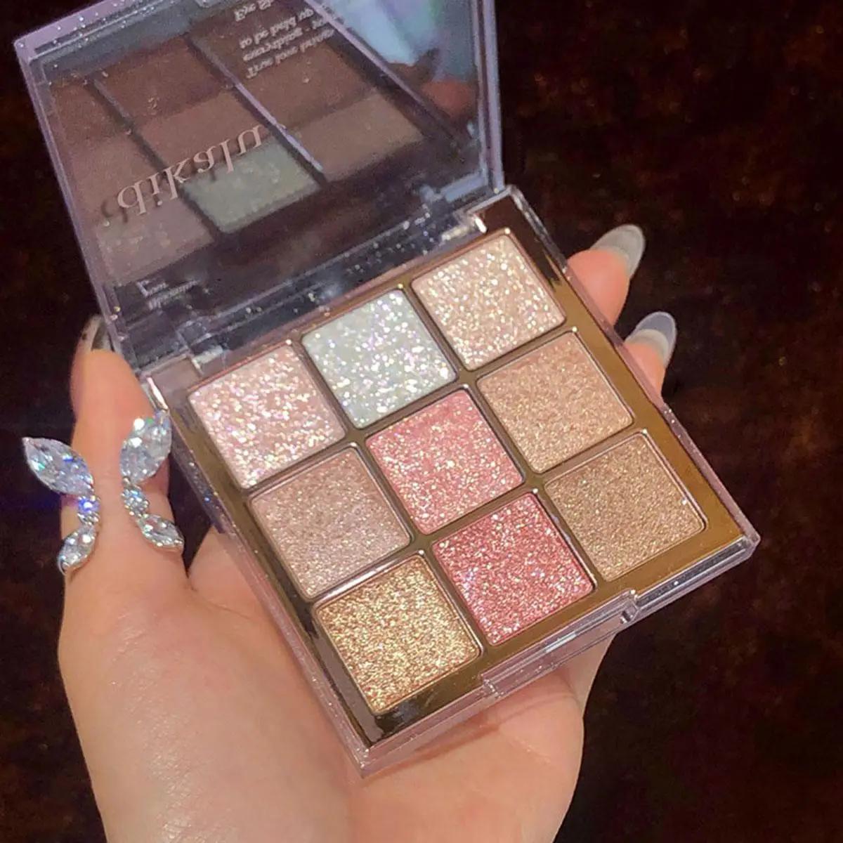 Glitter Eyeshadow Palette, Shimmering High Pigmented Glittering Blendable Eyeshadow Powder, Long Lasting Multicolor Shimmer Eye Makeup Product, Summer