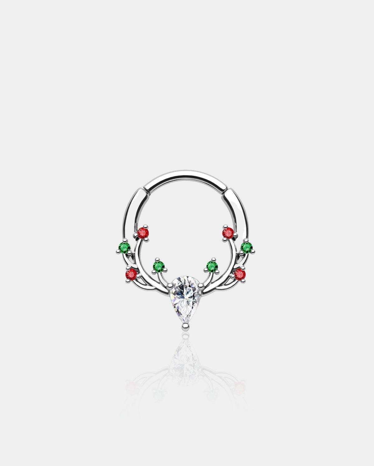 Antler Colorful Gemstone Septum Ring - Green+Red