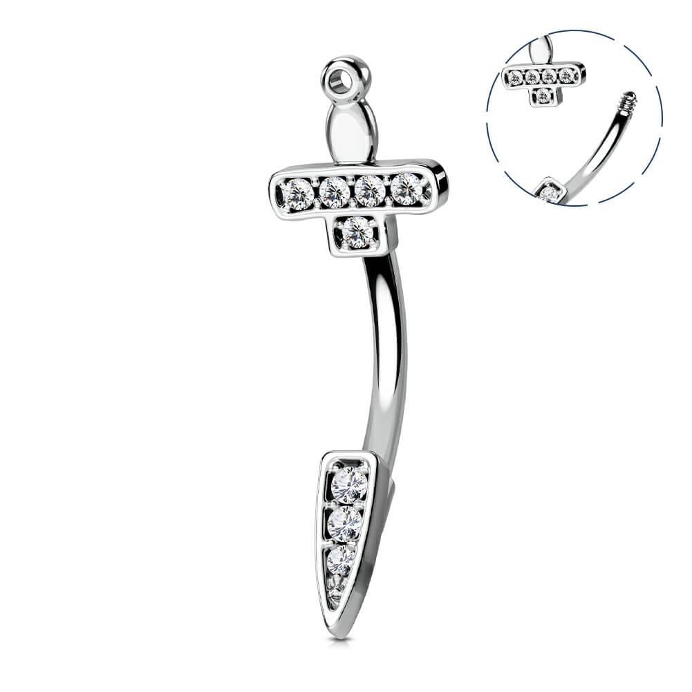 Sword Dagger CZ Rook Earring - Silver