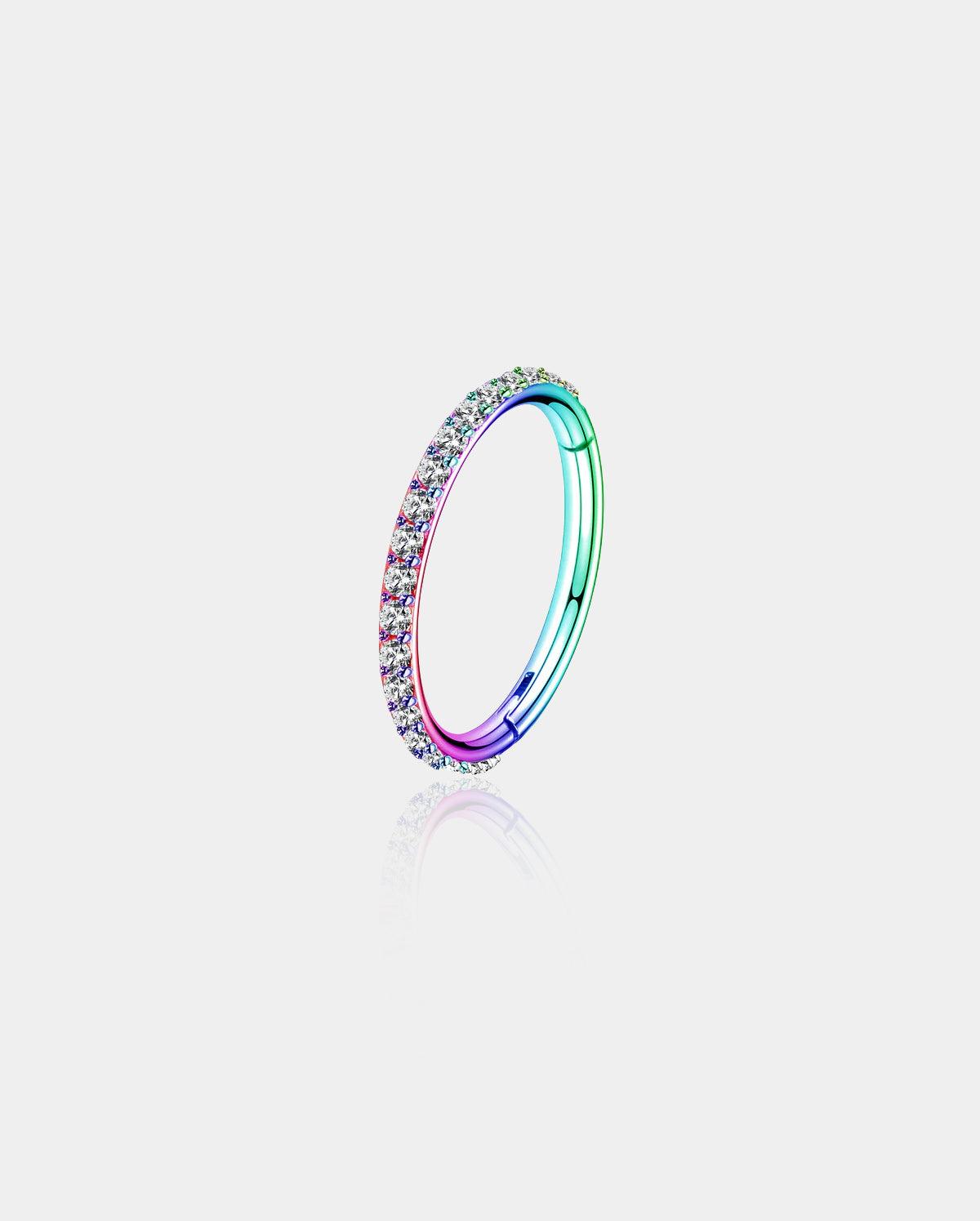 18G Black/Rainbow CZ Segment Nose Ring - Rainbow / 10mm