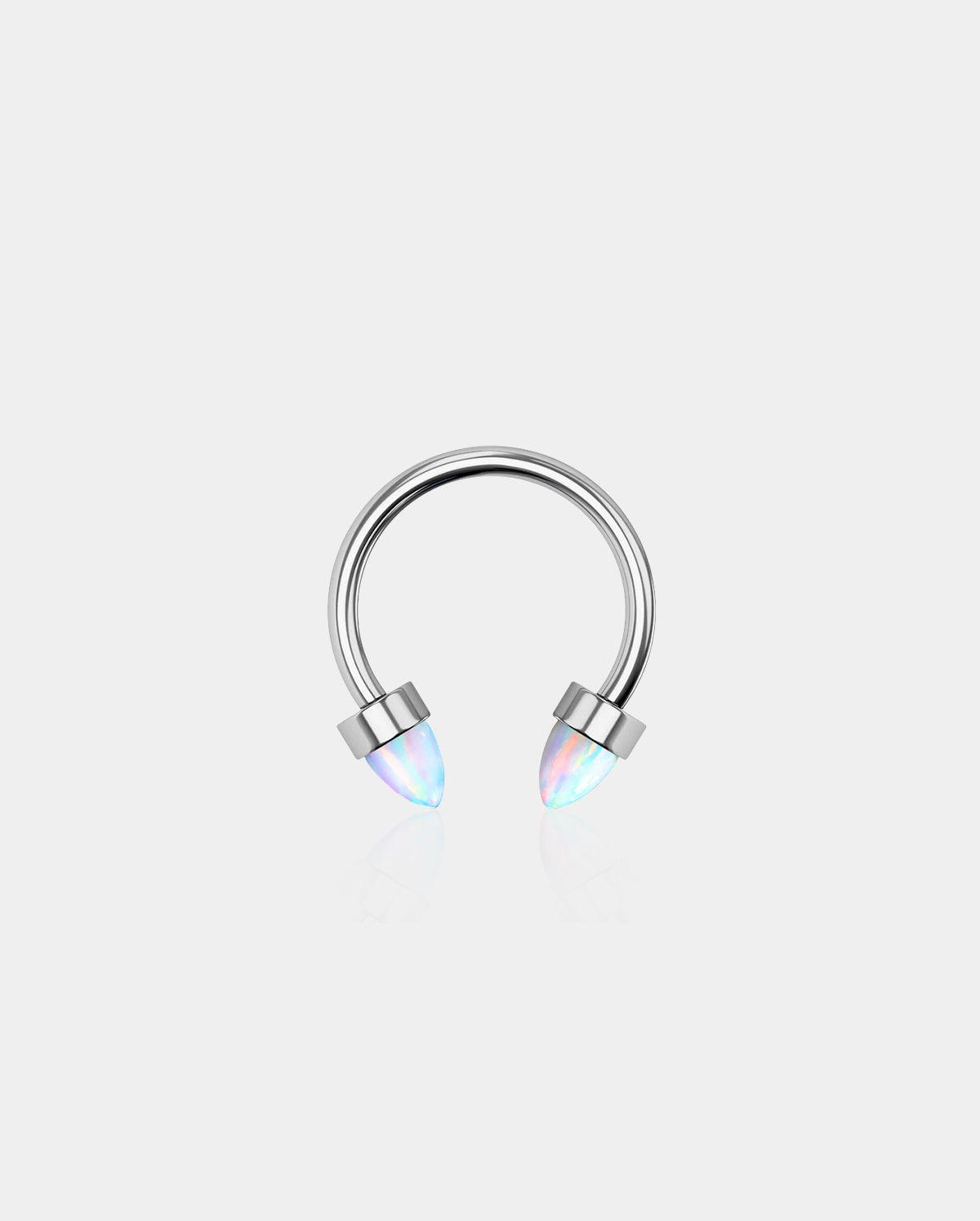 Titanium Internally Threaded Opal Horseshoe Septum Rings - White