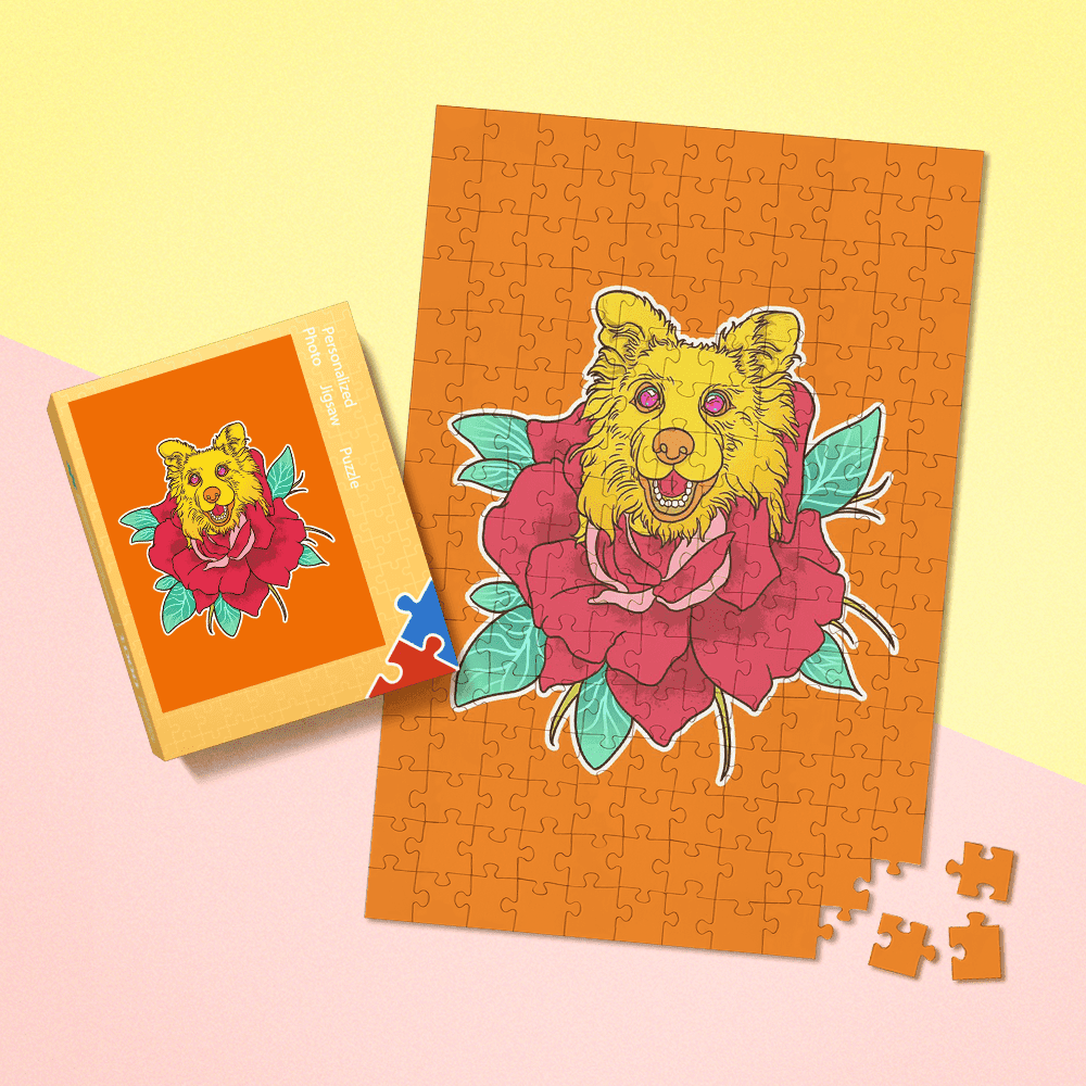 Psychedelic Puzzle Personalized Photo Puzzle Dog Jigsaw Puzzle
