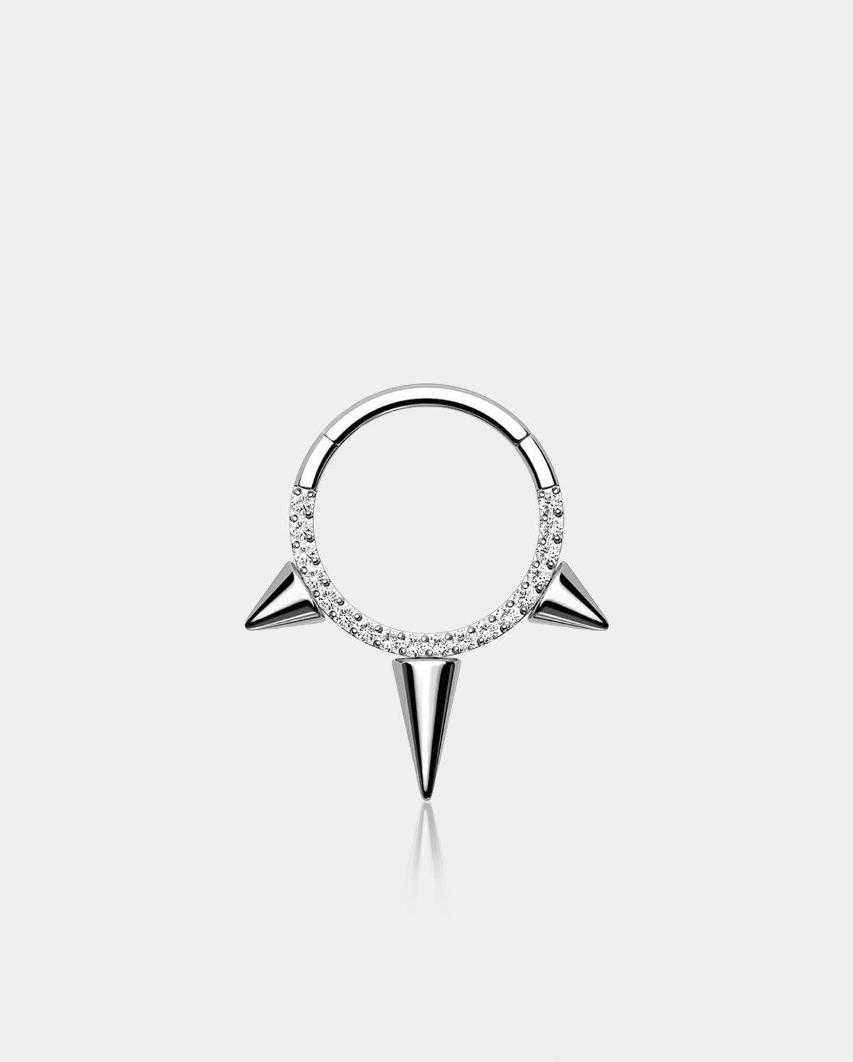 CZ Spike Segment Septum Ring - Silver / 10mm