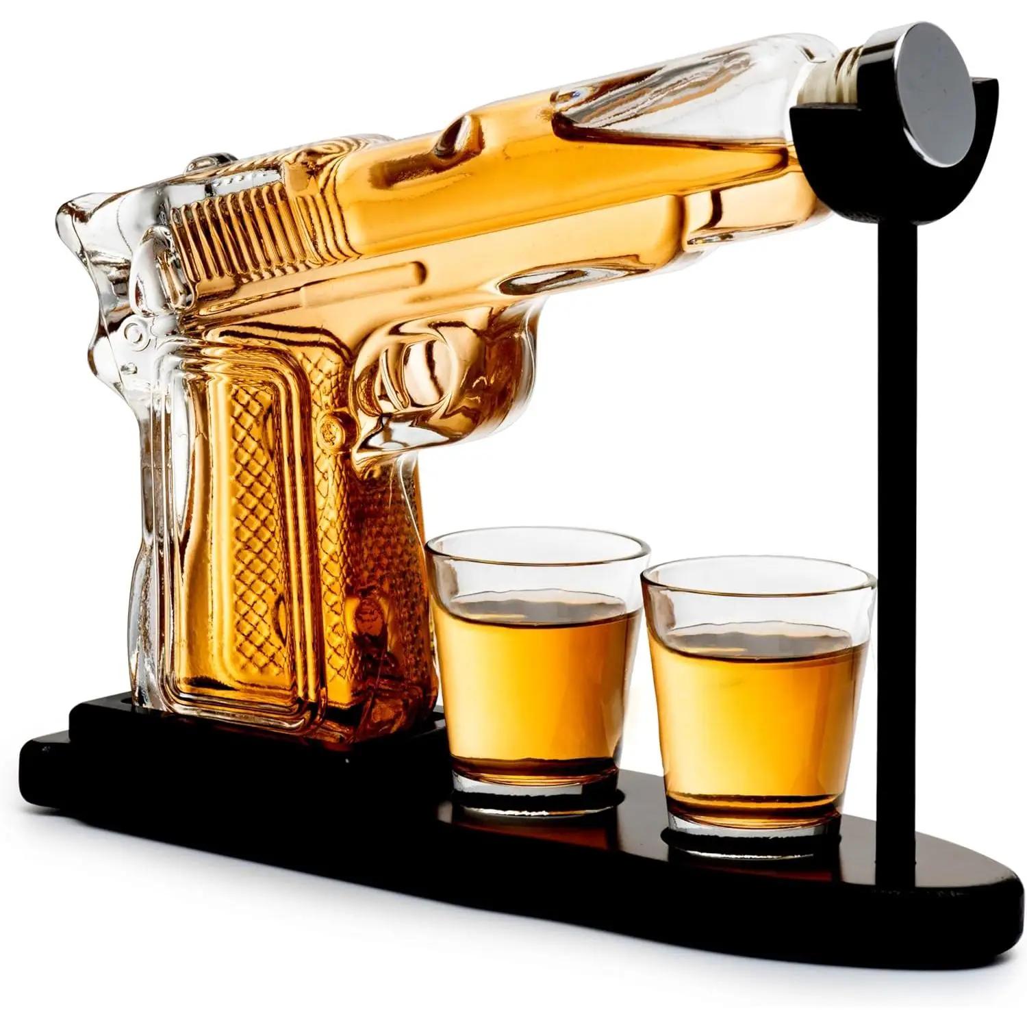 Gifts for Men Dad, 10.1 Oz Whiskey Gun Decanter Set + 2 Bullet Glasses - Unique Birthday Pistol Gift Ideas Daughter Son, Personalized Liquor Dispenser