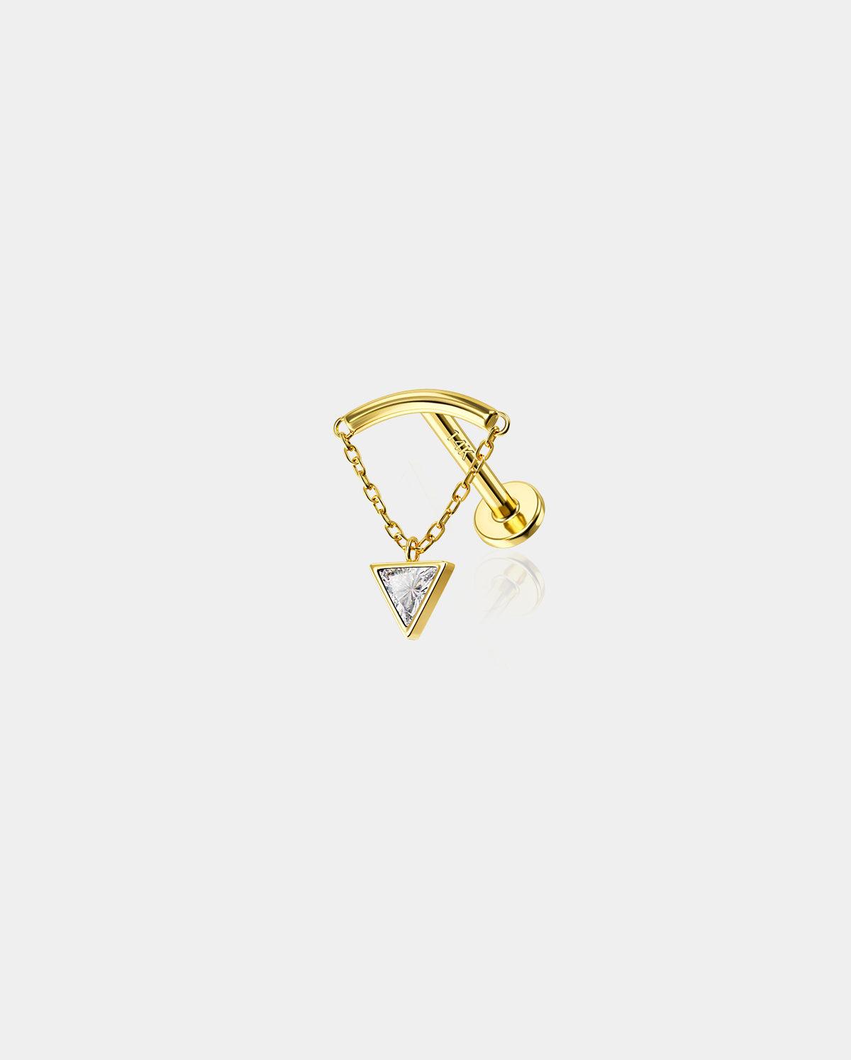 14K Gold Triangle CZ Dangle Internally Threaded Helix Earring - 8mm