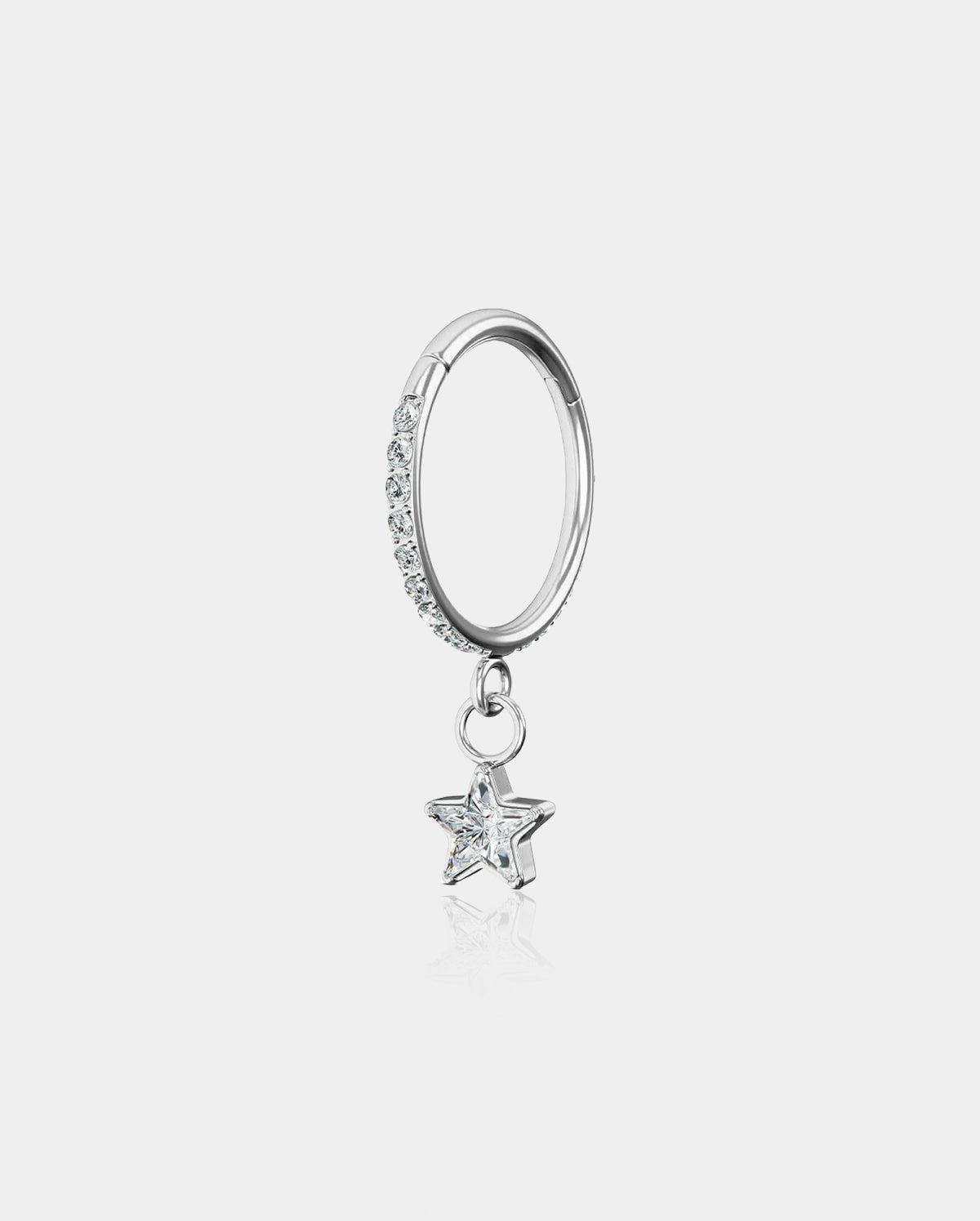 Star Dangle CZ Cartilage Ring - Silver