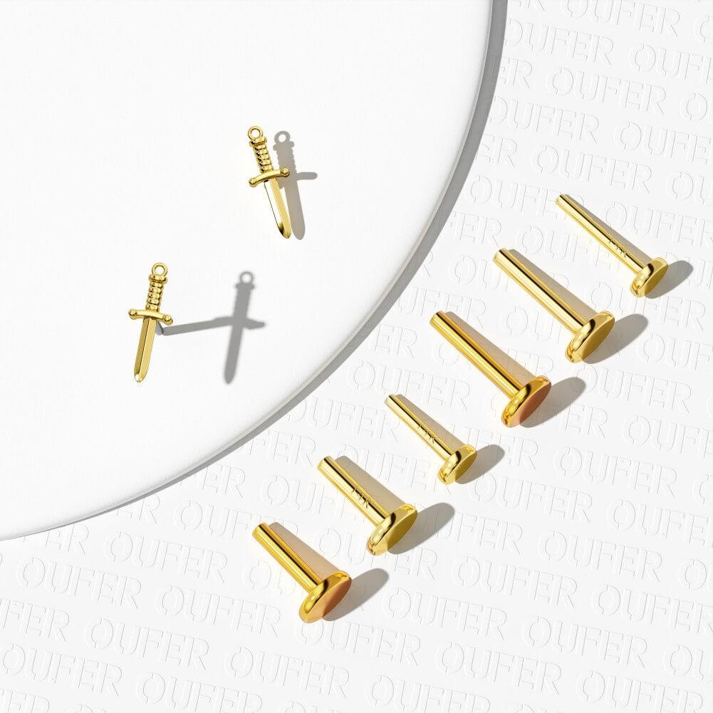 14K Gold Dagger Threadless Nose Stud - 14K Top Only / Top Only