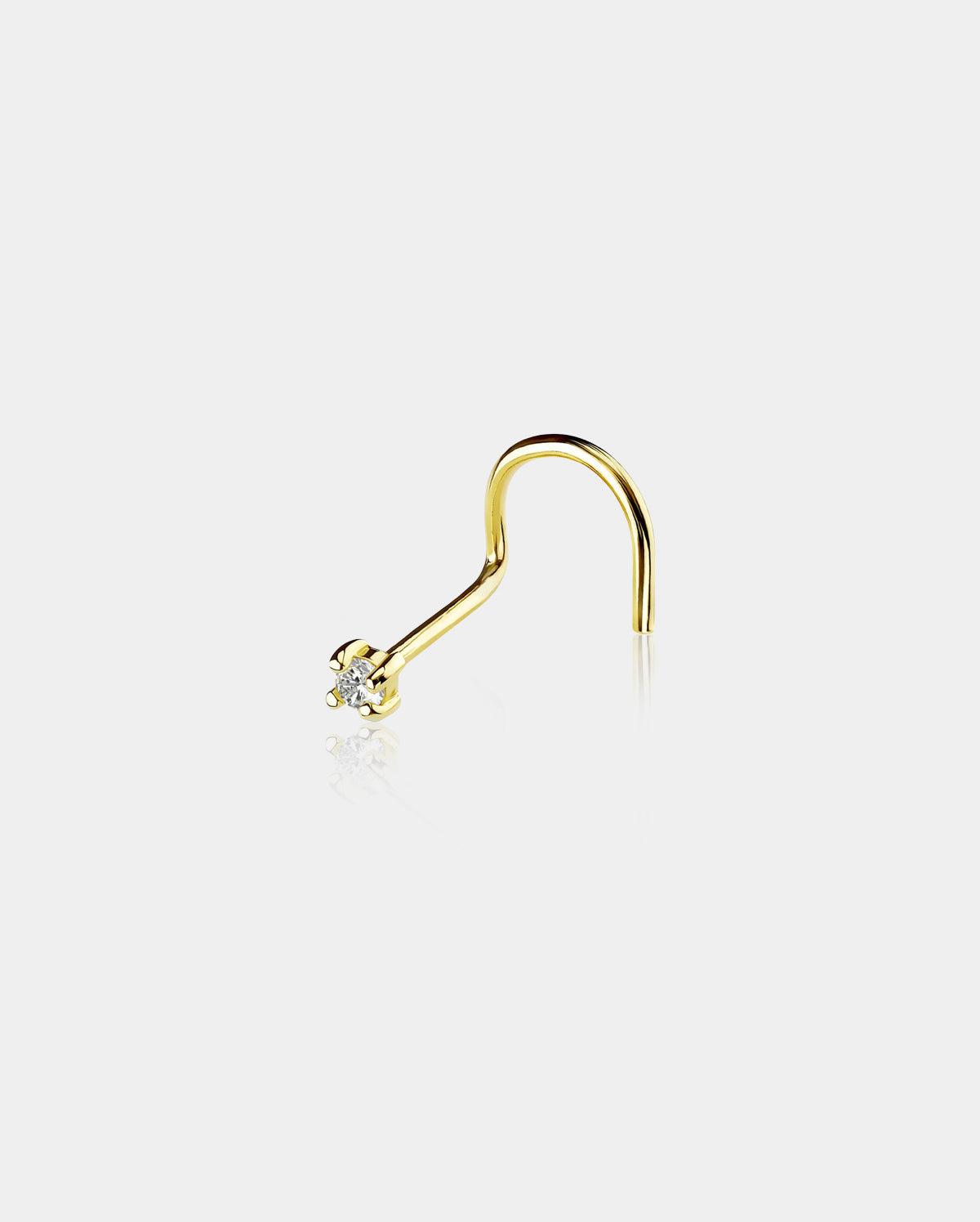 14K Gold Screw CZ Nose Stud