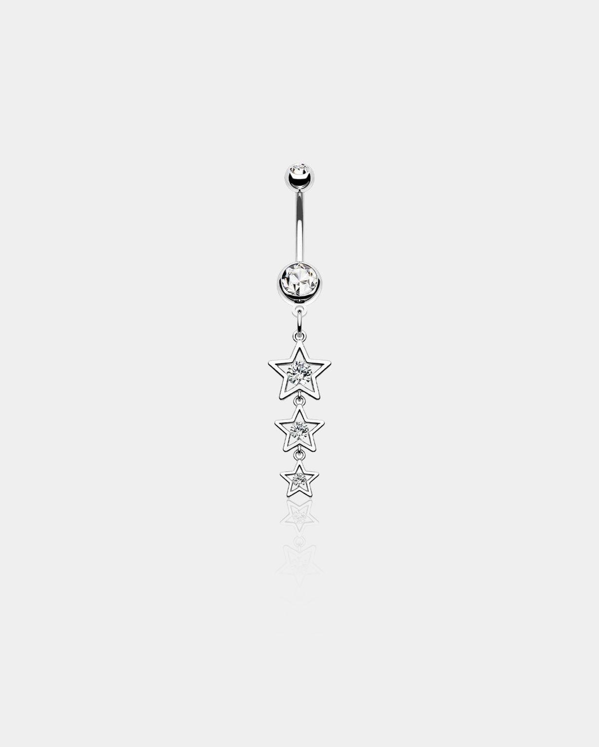 Triple Star CZ Dangle Belly Ring - Silver