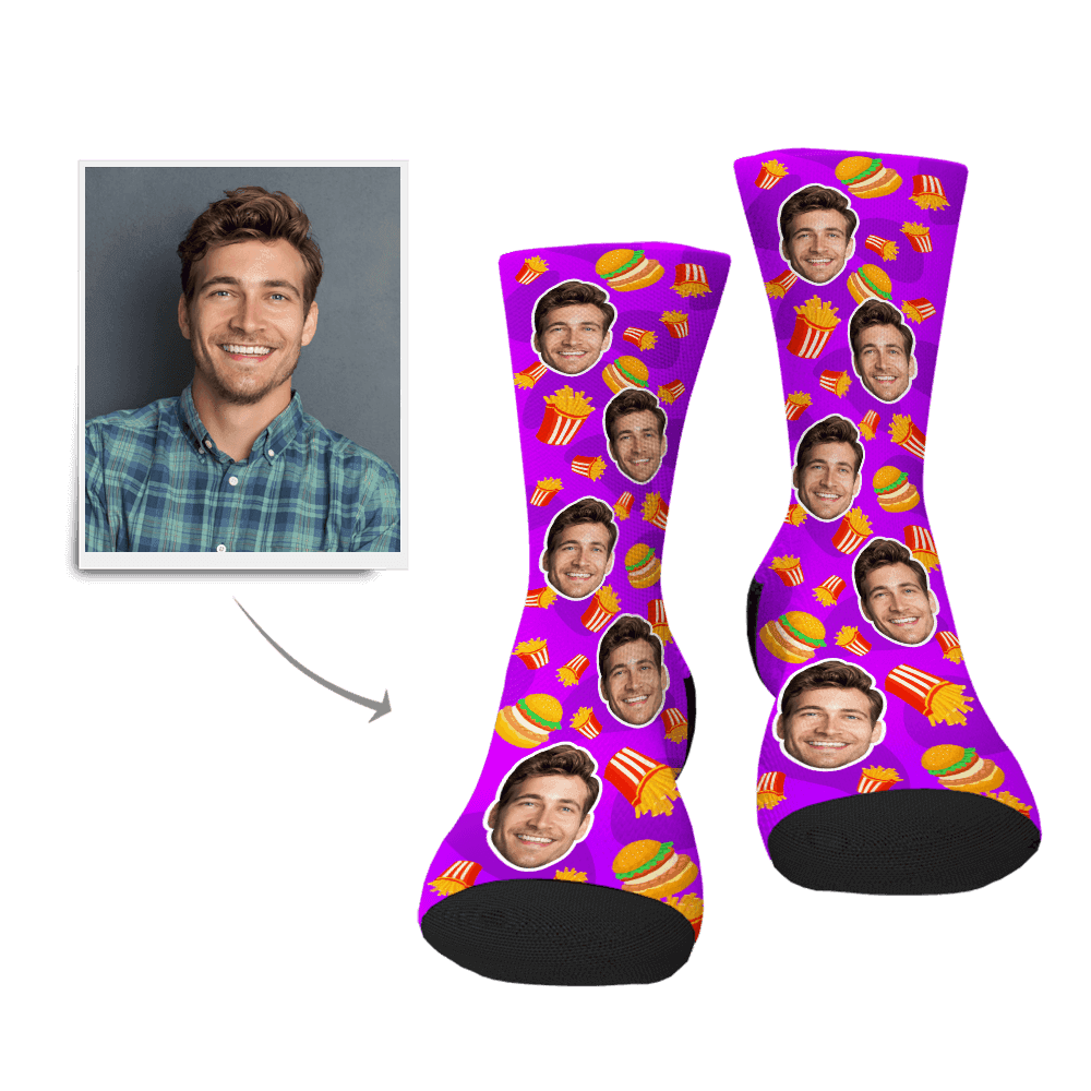 Custom Face Socks with Burger & Fries Christmas Gift
