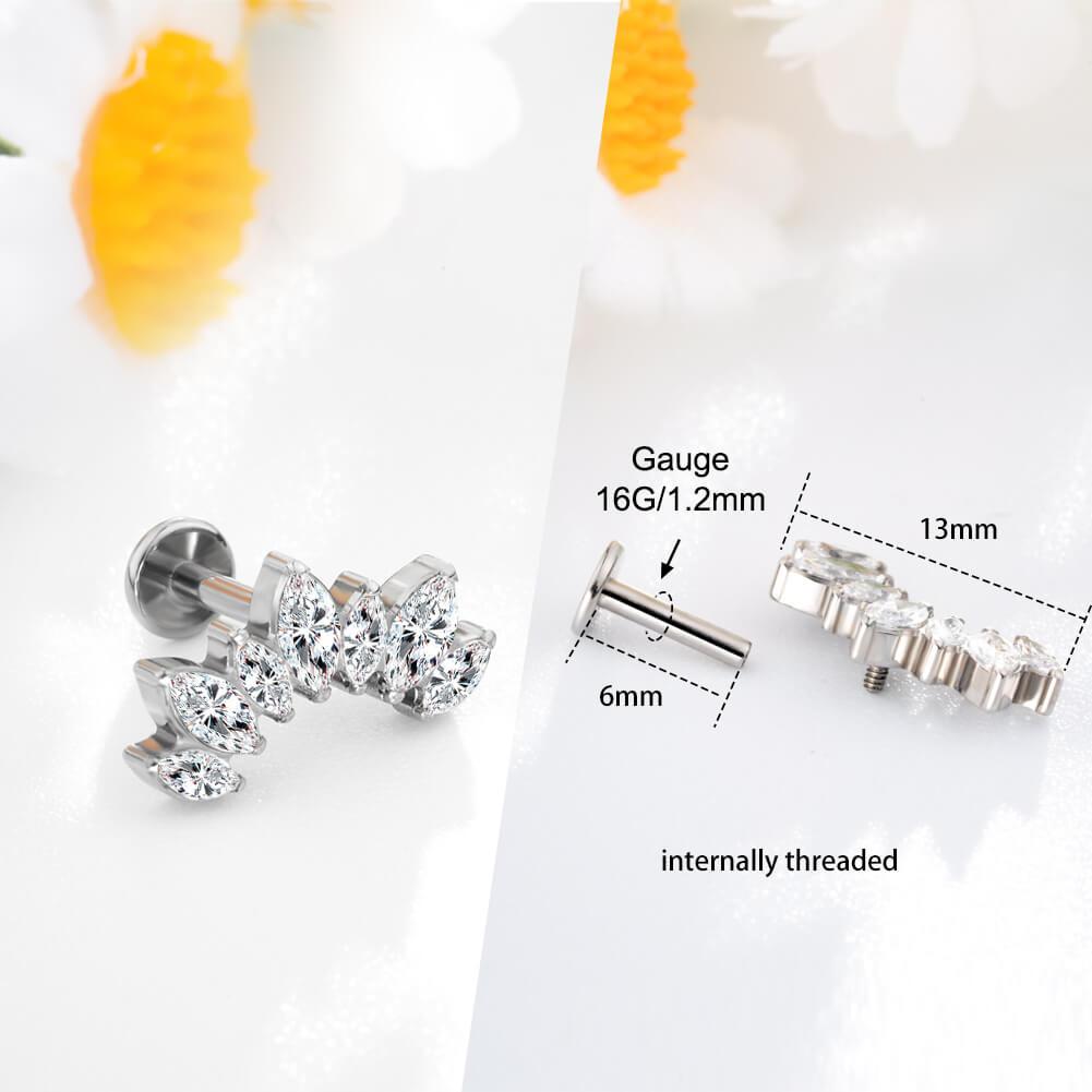 CZ Spike Internally Threaded Titanium Cartilage Stud - Drops