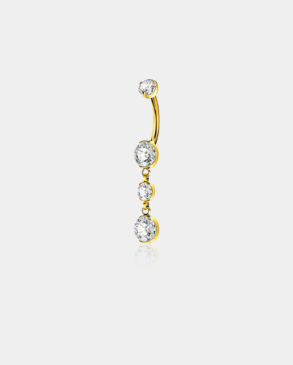 CZ Dangle Titanium Belly Ring - Gold / 14mm