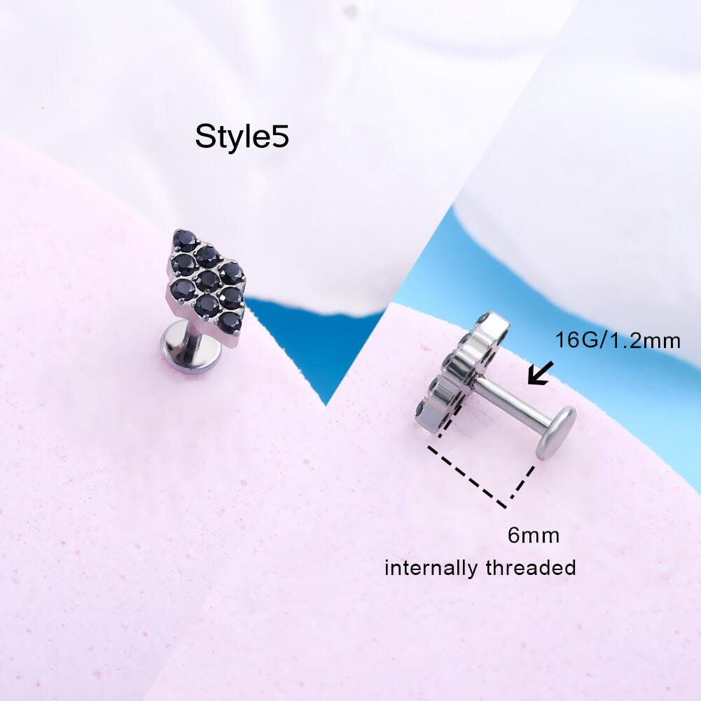 Black CZ Titanium Internally Threaded Cartilage Stud - Style5
