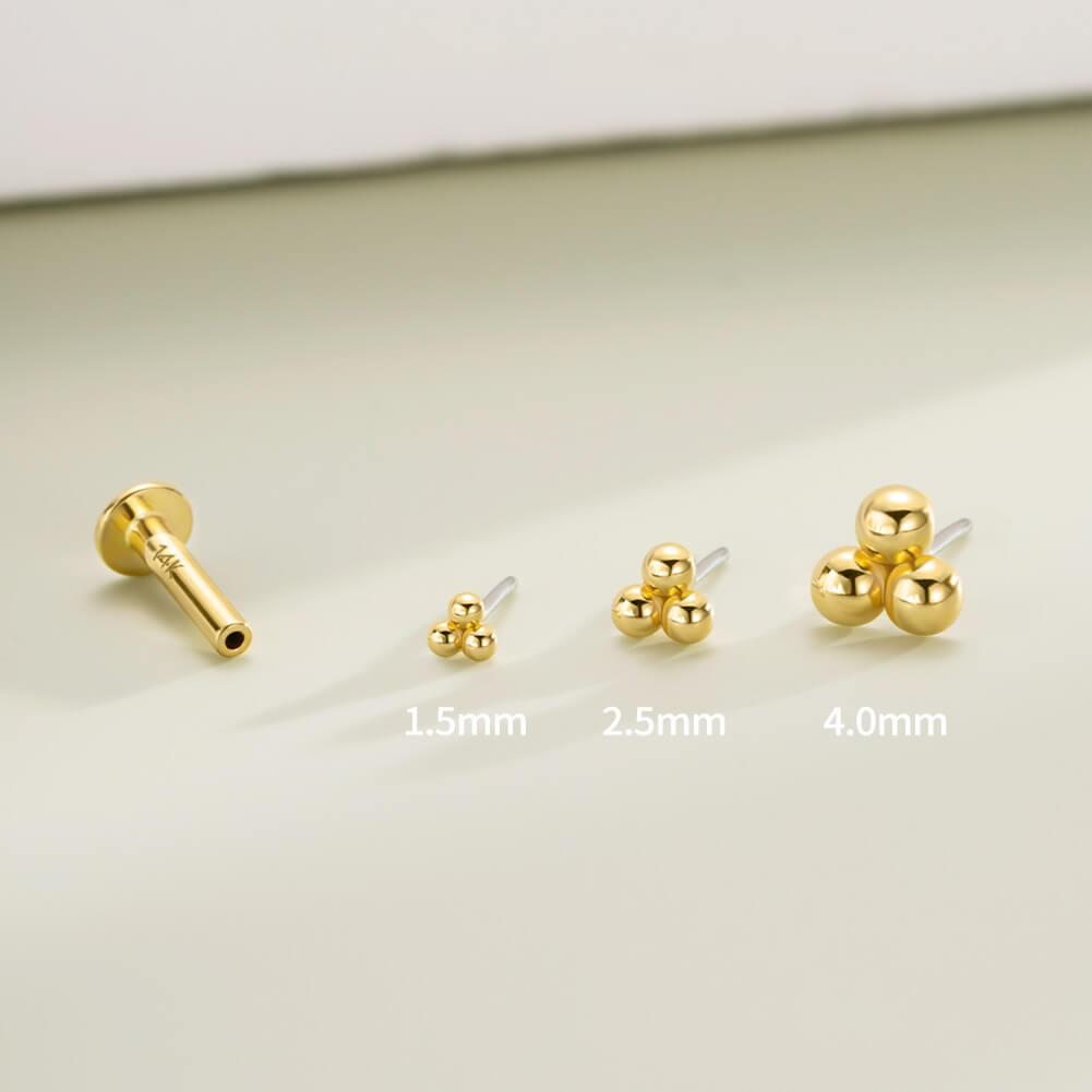 14K Gold Beads Threadless Helix Stud - 14K Post Only / 16G 6mm