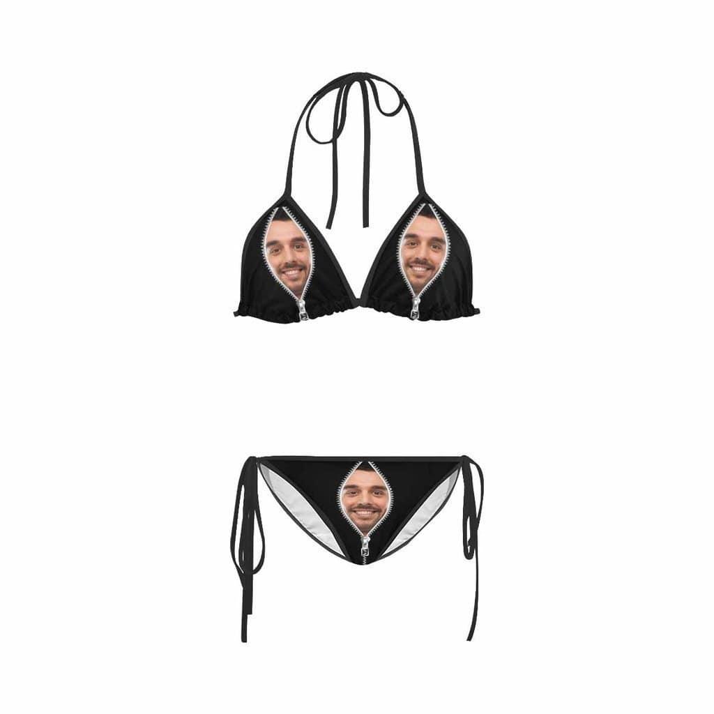 Custom Bikini Personalized Swimwear Photo Swimsuit Chriestmas Gift For Girlfriend - Zipper