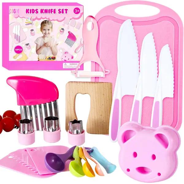 19 Pieces Spring Summer Gift Kitchen Tools Set Gift, Real Knife Set for Toddlers and Kids, Montessori Toys for Pretend Play, Safe Utensils for Birthd