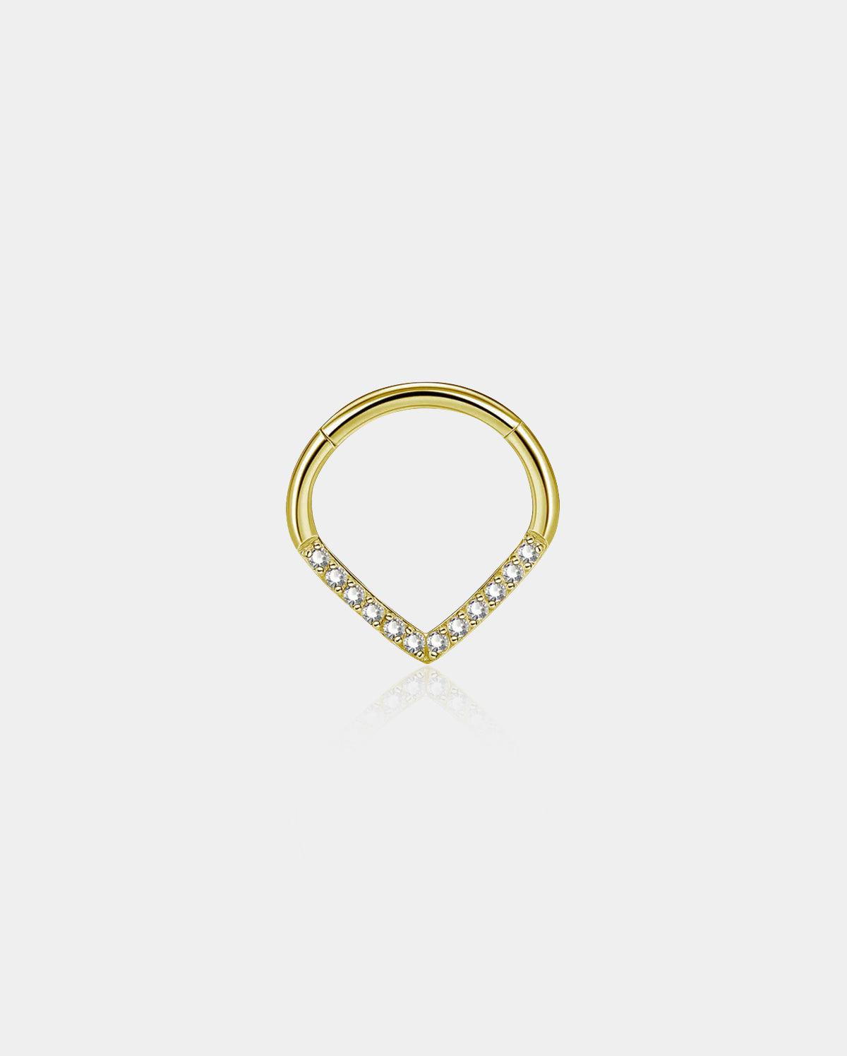 Clear CZ Vshape Septum Ring - Gold / 8mm