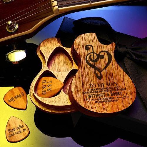Custom Wooden Guitar Pick Box Set ( 3pcs Guitar Pick + Box) Music Lover Christmas Gifts