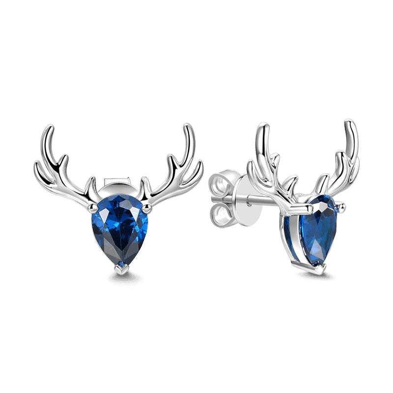 Christmas Reindeer Earrings Dark Blue Platinum Plated 925 Sterling Silver