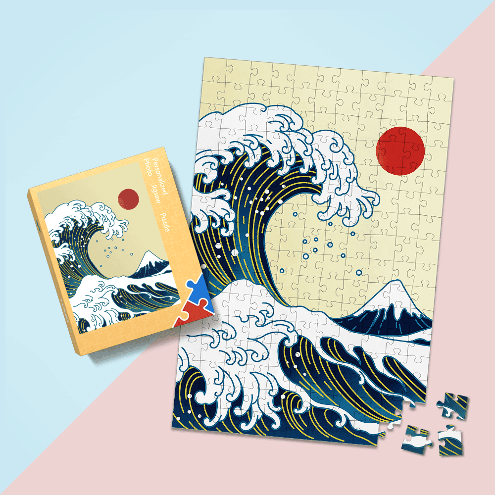 The Great Wave Off Kanagawa Puzzle Red Sun Gifts for Dad