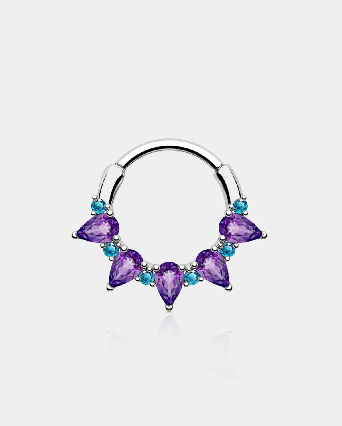 Gorgeous Purple CZ Segment Septum Ring - Silver / 8mm
