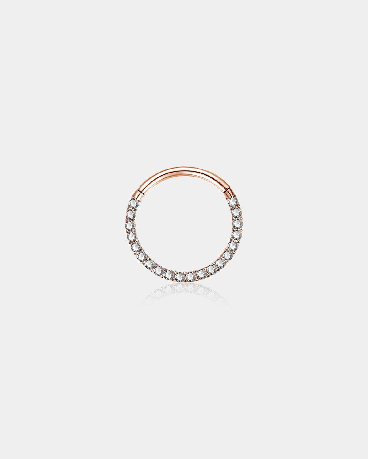 Clear CZ Front Segment Septum Ring - Rose Gold / 9mm