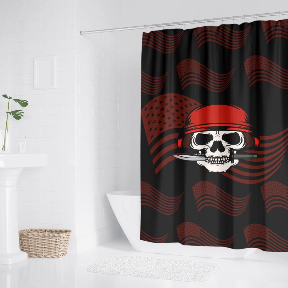 Bathroom Hook Waterproof Shower Curtain Red