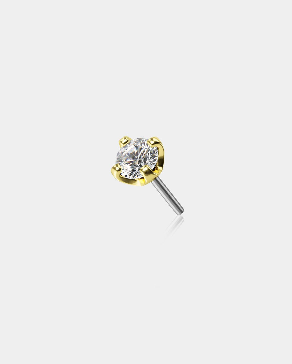 14K Gold Colorful CZ Threadless Nose Stud - 14K Top Only / Clear