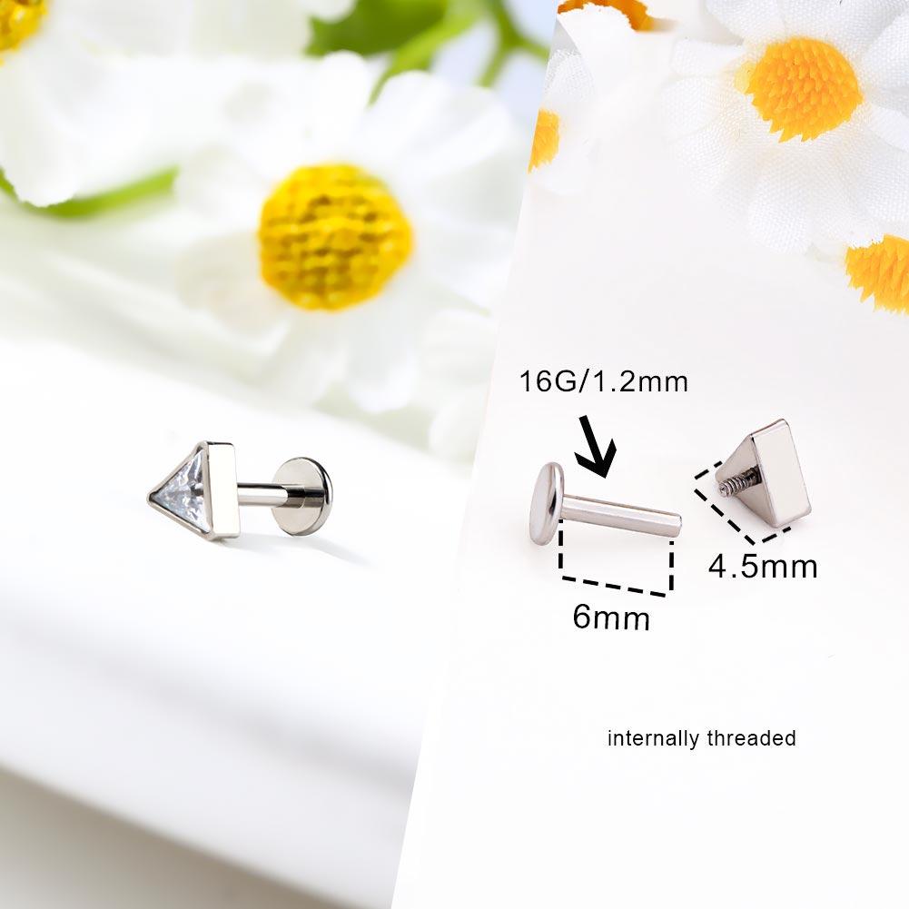 Triangle CZ Internally Threaded Titanium Cartilage Stud - Clear