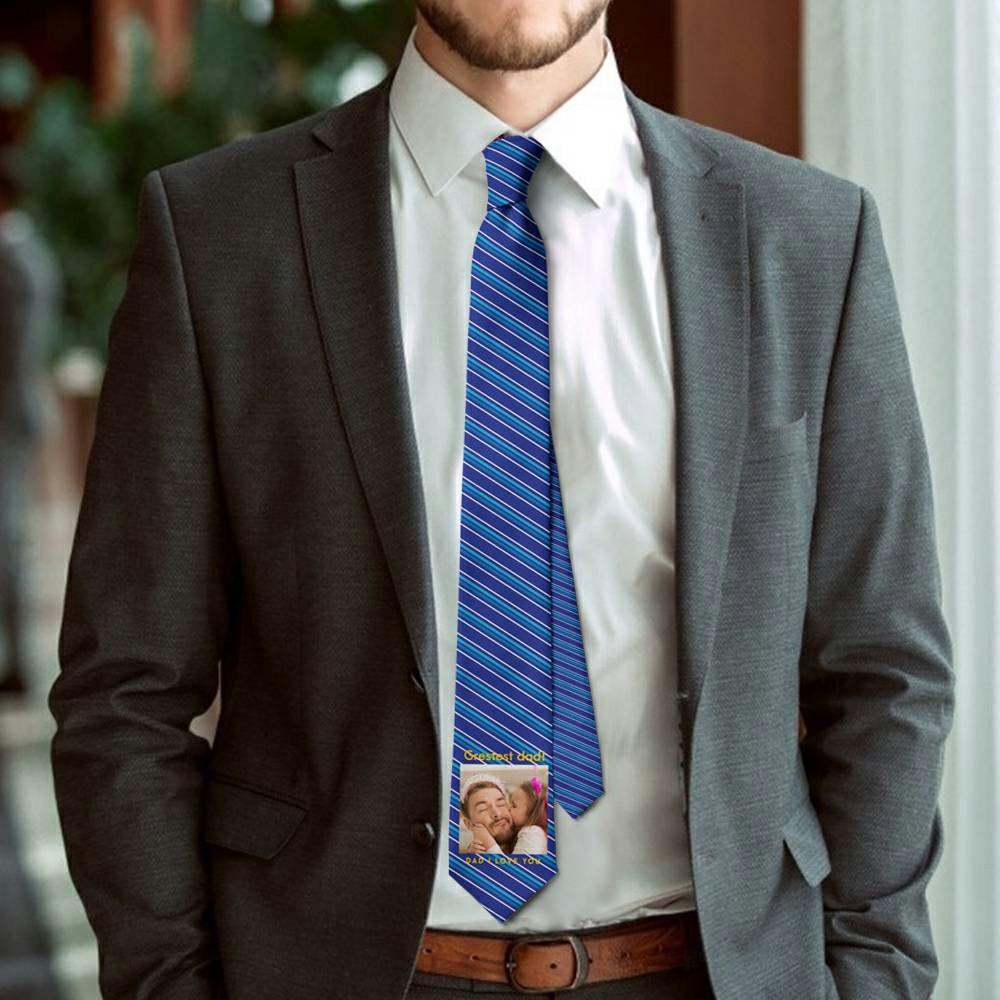 Father-in-law Gift Picture Tie with Blue Stripes - "I Love You Dad"