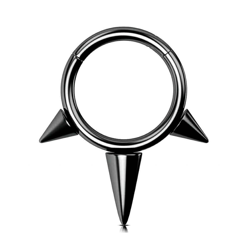 Punk Triple Spikes Septum Clicker Ring - Black / 10mm