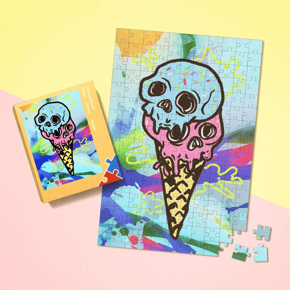 Trippy Puzzle Personalized Funny Puzzle Skulls Icecream Puzzle