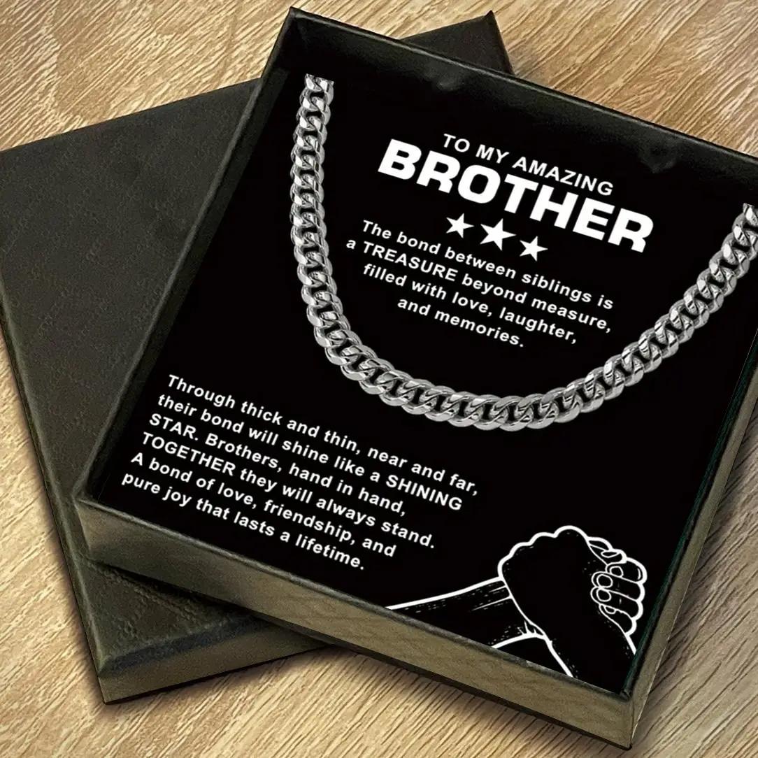 Men's Chain Necklace & Gift Card & Gift Box, 1 Set Fashion Style Stainless Steel Necklace, Domineering Hip-hop Punk Rock Chain Gift for Brother Friend