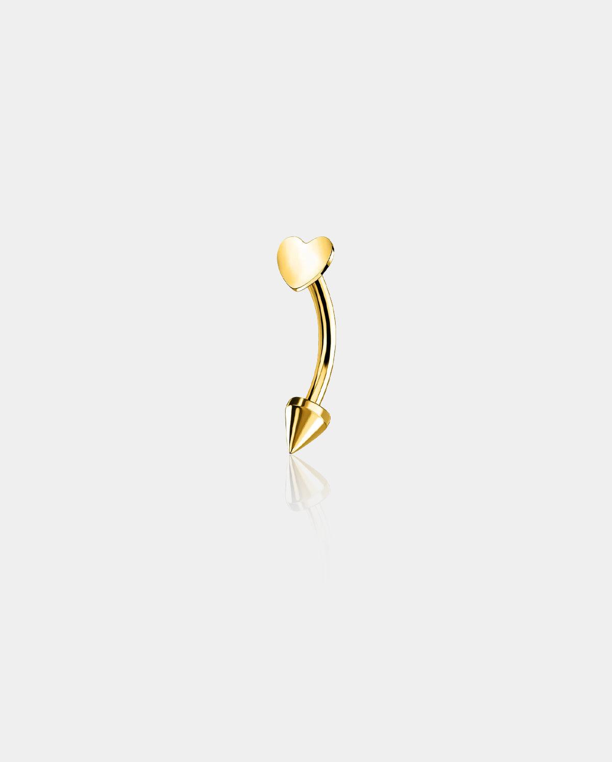 Flat Heart Spike Titanium Eyebrow Ring - Gold