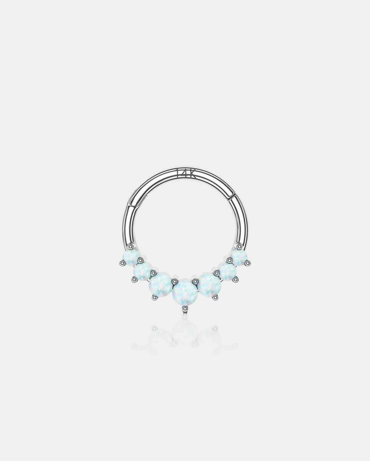 14K White Gold Opal Segment Septum Ring - 10mm