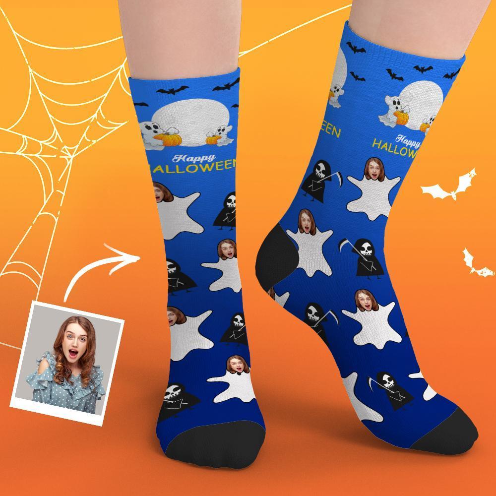 Halloween Socks Custom Ghost Socks With Face Halloween Gifts for Family 3 Sizes