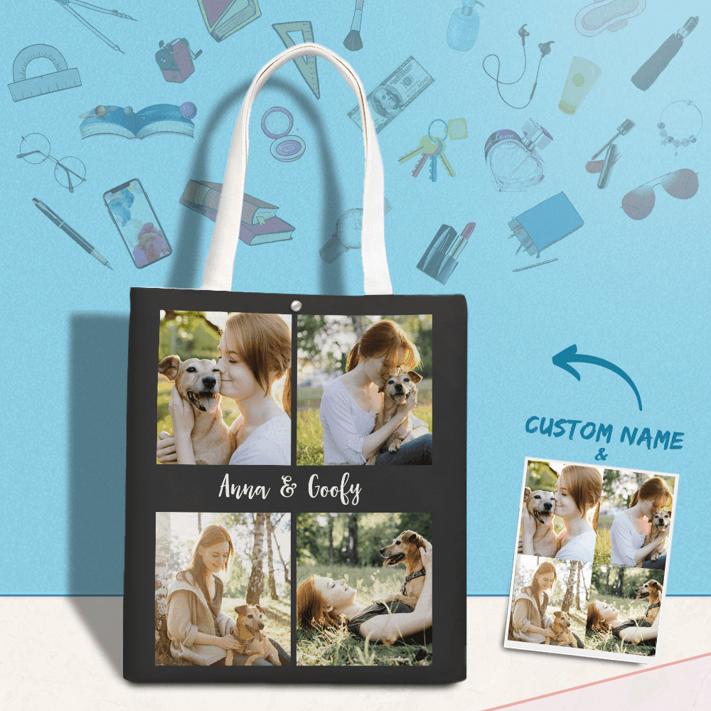 Custom Canvas Bag Photo Collage Tote Bag Gift For Pet Lovers