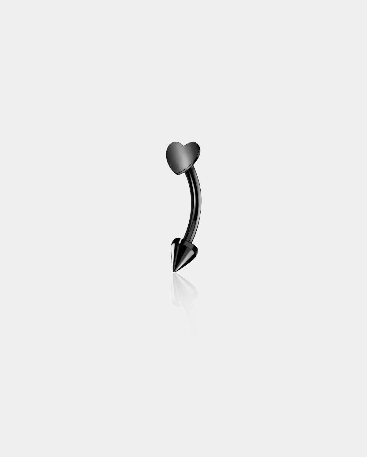 Flat Heart Spike Titanium Eyebrow Ring - Black