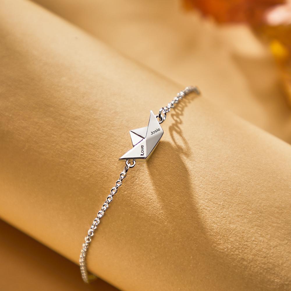 Engraved Bracelet Christmas Gift for Her Origami Boat