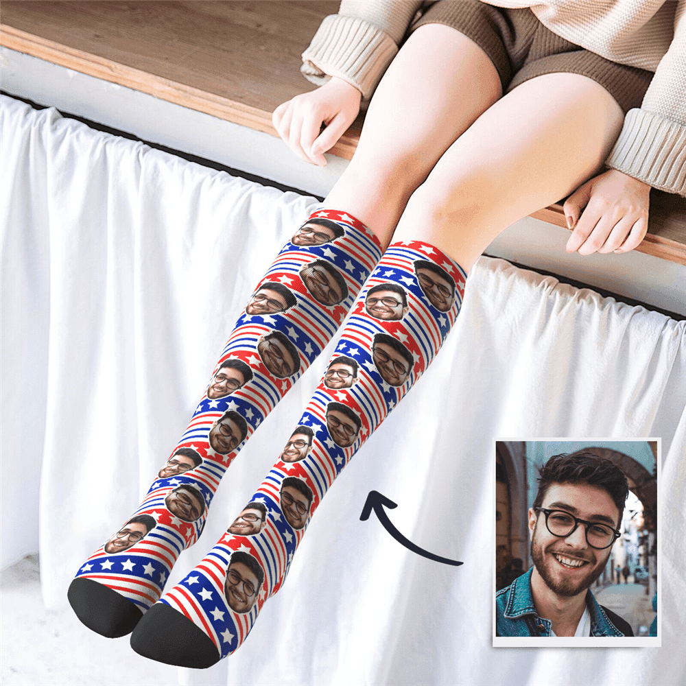 American Flag Gifts Custom Knee High Socks with US Flag