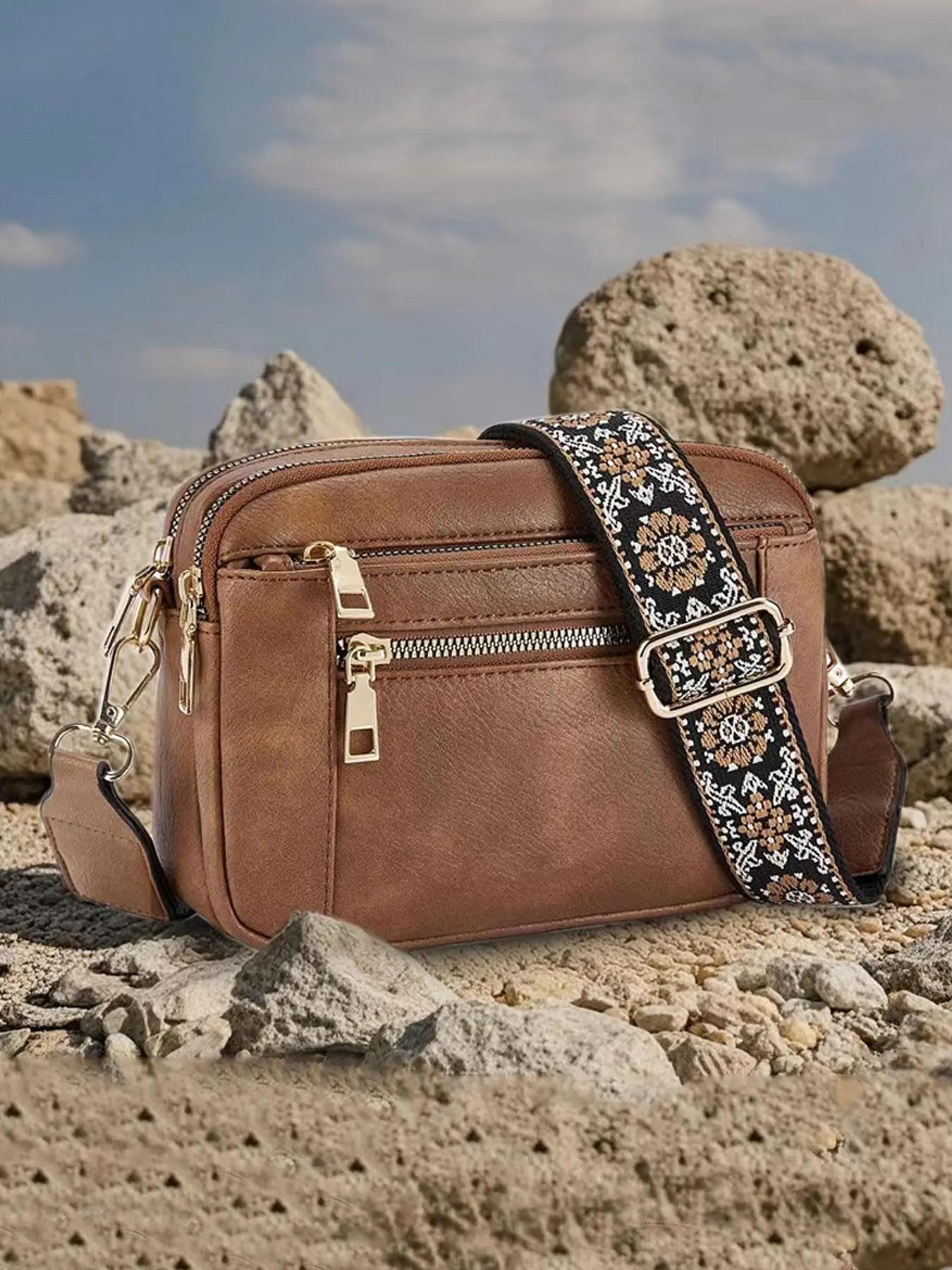women's Fashionable Crossbody Bag, Casual Versatile Shoulder Bag with Adjustable Floral Embossed Strap, Crossbody Bag Women, Stylish Crossbody Bag, Fa