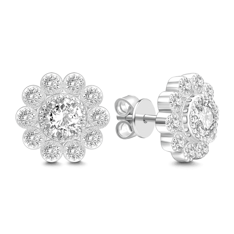 Flower Zircon Stud Earrings Sterling Silver Gifts For Girlfriend Girls